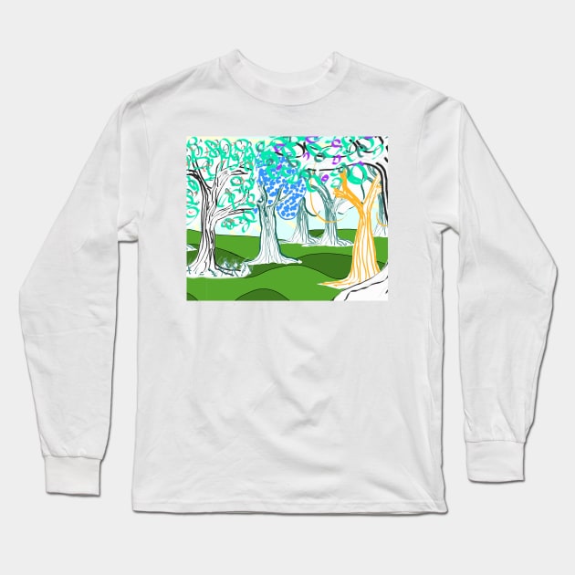 Imaginary forest landscape Long Sleeve T-Shirt by GribouilleTherapie